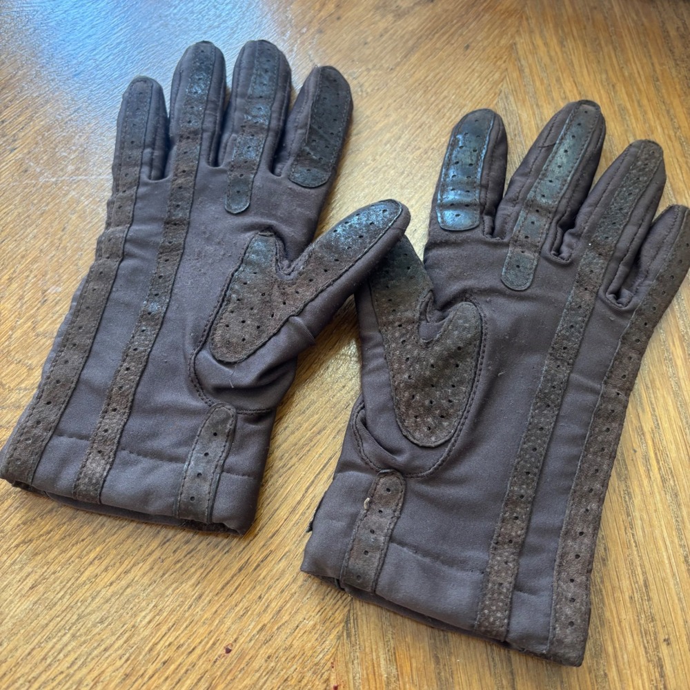 Vintage Isotoner Warm-Ups by Aris Brown Spandex Driving Gloves Women Medium - Picture 3 of 10
